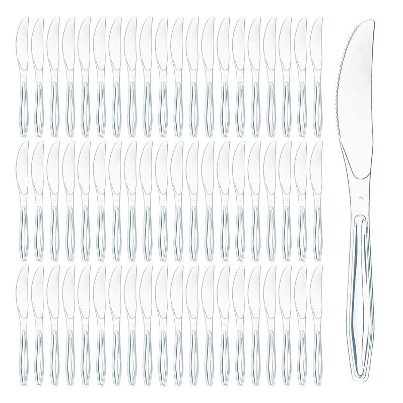 Prestee 100 Pack Plastic Silverware Knives - Heavy Duty, Clear Plastic Knives for Parties, Catering, and Events - Durable and Elegant Disposable Knife Utensils for Weddings, Dinners, and Celebrations - Image 1
